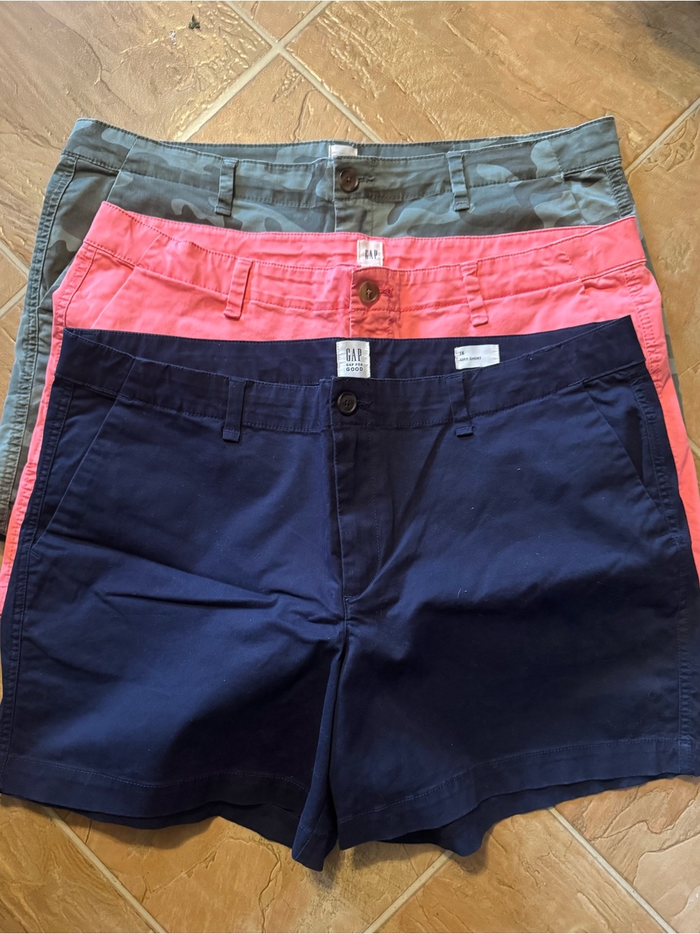 GAP Women’s Navy, Coral, and Olive Chino Shorts Trio